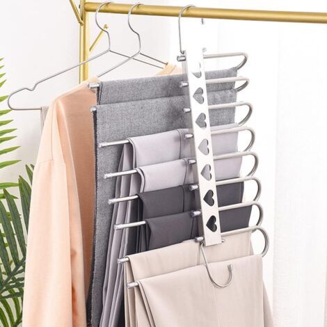 PA 2er-Pack Hosenbügel 8 in 1, platzsparende Kleiderbügel für Hosen, Schals, Krawatten, Gürtel (1/5)