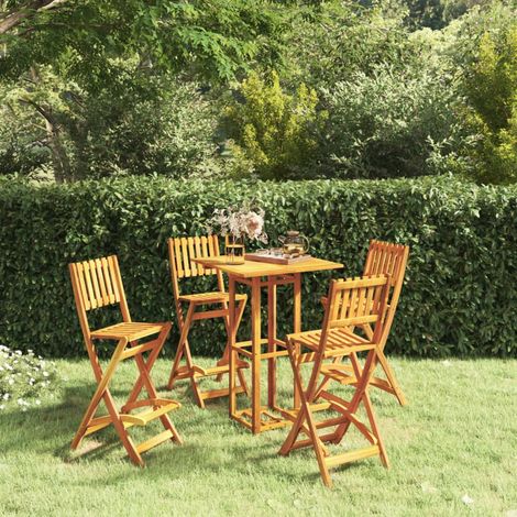 Set de 1 Table et 4 Tabourets de bar de jardin, Ensemble Table et Chaises Bois d'acacia massif OIB6250E (1/5)