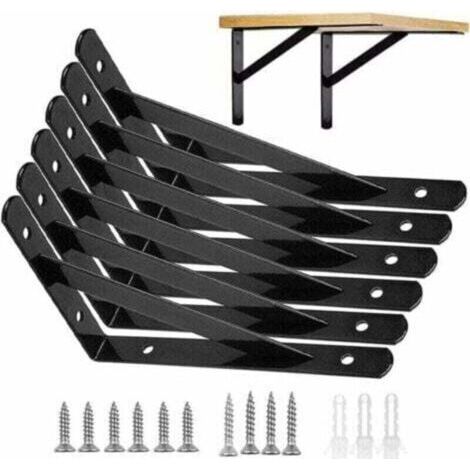 Equerres Etageres Murale, 6 Packs Supports querre D'tagre Fixation, 15 x9.5 CM Cadre Flottant de Supports Triangulaires de 90 Degrs en Mtal Charge Lourde, Noir,support etagere murale- (1/4)