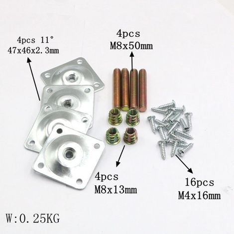 8 Montageplatten für schräge Tischbeine geeignet zur sicheren Befestigung von Holztischbeinen an Möbeln wie Sofas Stühlen und Couchtischen silber (1/2)