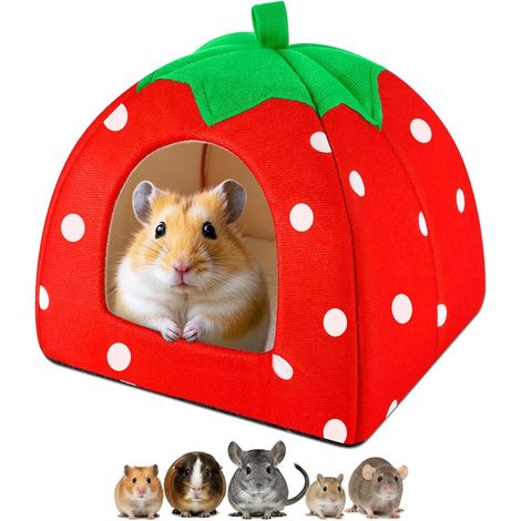 Petits Nid pour Animaux de Compagnie, 24 x 24cm Maison pour Cochons d'Inde, Durable Nid pour Petits Animaux, Amovible Et Lavable, pour Hamsters, Chinchillas Et Hérissons (Fraise) (1/5)