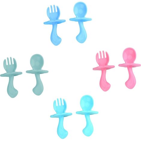Ensemble 4 fourchettes et cuillères pour garçons et filles, ustensiles d'apprentissage de l'alimentation, cuillère-fourchette écologique, bords lisses