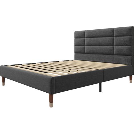 Lit Adulte 140×200 cm, Lit Double avec Tête de Lit Rembourrée et Espace sous le Lit, sans Matelas, Gris (1/5)