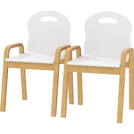 Lot de 2 chaises enfant réglables en hauteur, fauteuils enfant en bois massif avec accoudoirs, 39 x 34 x 61,5 cm, blanc (1/5)
