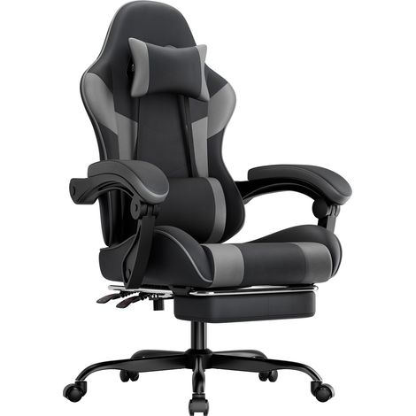 Fauteuil de gaming ergonomique en PU, dossier et hauteur réglables, appui-tête et lombaire, charge max 136 kg, noir et gris (1/5)