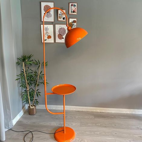 Gorkiede Métal, Moderne, Lampadaire pour Salon, Chambre à Coucher, Chambre d'enfant avec Douille E27, Largeur 30 cm, Abat-jour Réglable, Lampadaire avec Tablette et Variateur, Orange
