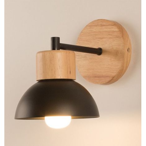Modern Nordic Wall Sconce Wood Metal Wall Light Simple Minimalist Indoor Wall Lamp Black E27 For Bedroom Cafe Office