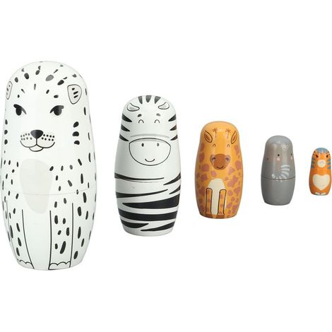 Lot de 5 poupées russes gigognes en bois, faites main, représentant des animaux, idéales comme cadeau de Noël ou pour décorer votre maison. (1/5)