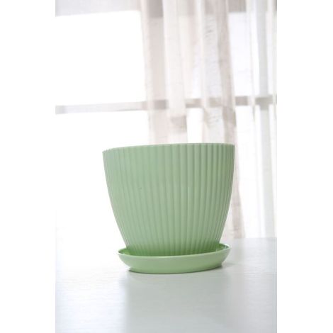 Pots de fleurs d'intérieur de 19 cm avec trous de drainage et soucoupe au fond pots de fleurs décoratifs modernes (Vert menthe, 5 pièces). (1/5)