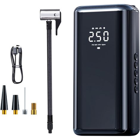 Gonfleur de pneus portable, compresseur d'air 150 PSI, pompe à air 4500 mAh pour pneus de voiture, avec manomètre LED intégré pour pneus de voiture, vélo et moto (1/5)