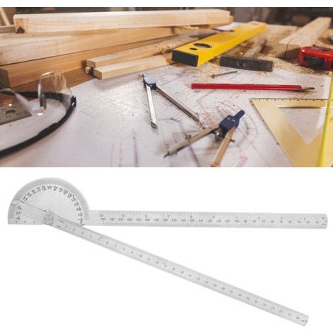 Goniometro angolare 0-180°, righello di misurazione in acciaio inox da 250 mm per la lavorazione del legno. (1/5)