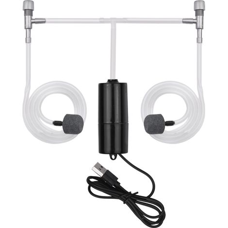 Pompe à air USB pour aquarium, petite pompe à oxygène avec 2 diffuseurs d'air et un système de suspension pour aquarium et pêche en extérieur (1/5)