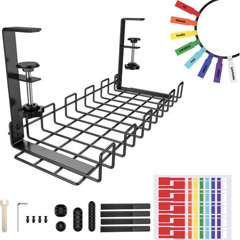 Plateau de gestion des câbles sous bureau, kit de rangement pour câbles de bureau, plateau de rangement pour câbles de bureau.