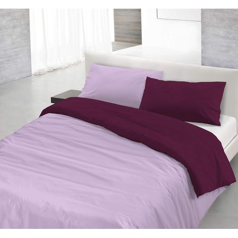 Italian Bed Linen Natural Color Parure Copri Piumino, 100% Cotone, Lilla/Prugna, Piazza e Mezza (1/5)