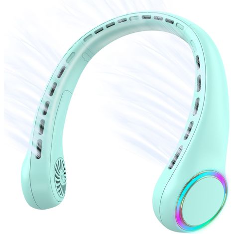 Tragbarer, per USB aufladbarer Nackenventilator, leise und zum Aufhängen beim Sport geeignet, mit farbigen Lichtern, kleiner, klingenloser Ventilator (1/5)