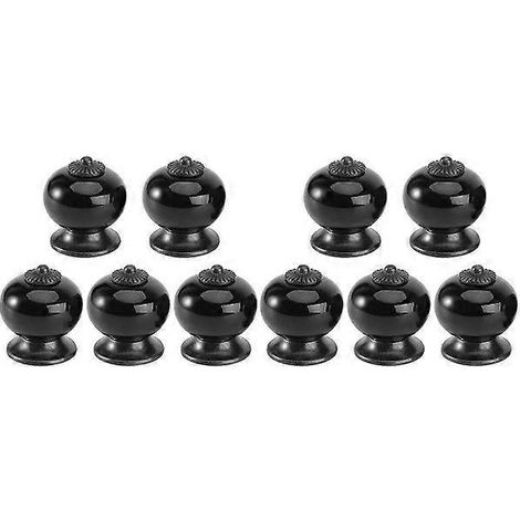 Ensemble de 5 boutons de porte ronds en céramique noire pour armoires, tiroirs et meubles avec vis de fixation (1/3)