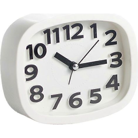 Mini réveil silencieux, à piles, à poser sur une table de chevet ou un bureau, décoration intérieure, cadeau pour enfants, portable, blanc. (1/5)