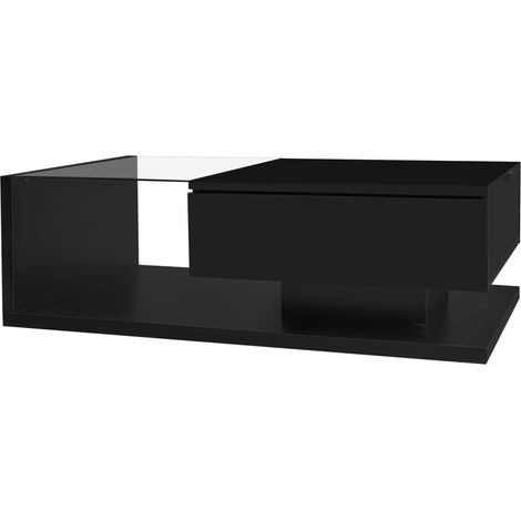 Table basse noire brillante avec plateau en verre trempé et éclairage LED multicolore (1/5)