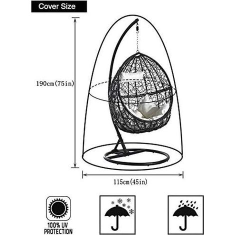 Housse de Chaise Suspendue 190x115cm Housse de Chaise Suspendue Housse Antipoussière pour Chaise Suspendue/Chaise à Bascule de Patio avec Cordon de Serrage Gris GROOFOO (1/4)