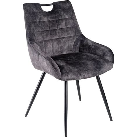 Chaise en velours gris anthracite et pieds métal – BRANDY 2 (1/5)