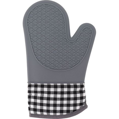 Gants de cuisine en silicone et coton, résistants à la chaleur, pour four, boulangerie, hôtel et maison - Lot de 2 (1/5)