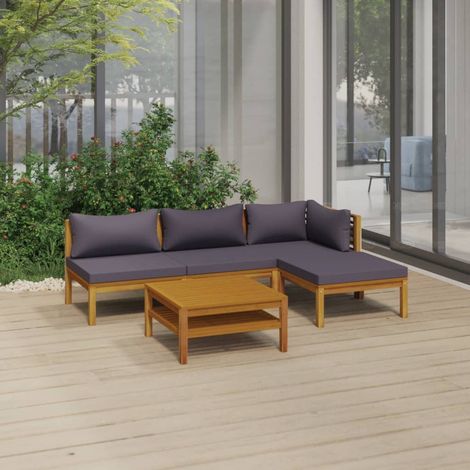 Salon de jardin 5 pcs,Mobilier de terrasse,Table et Chaise pour Relax avec coussin Bois d'acacia solide -YZ321770 (1/5)