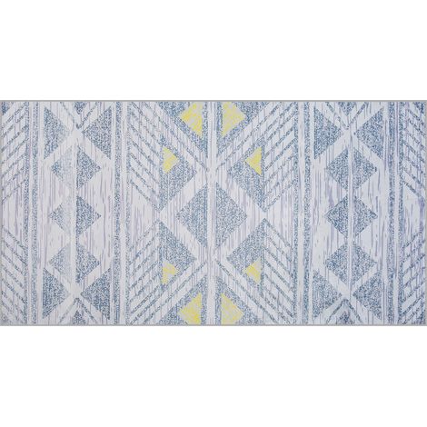 Alfombra gris con poliéster amarillo 80 x 150 cm patrón geométrico pelo corto Kargi