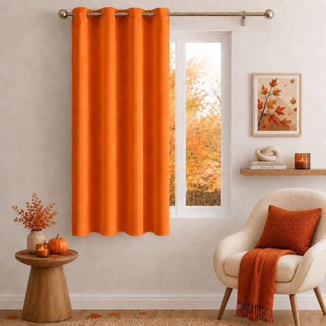 Rideau Occultant Thermique Salon Oeillets Lot de 1 140x145cm Orange (1/5)