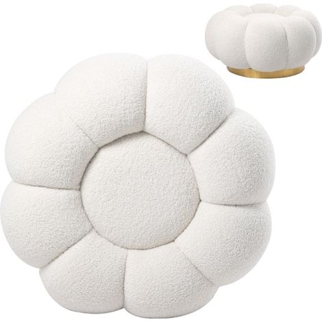 MEUBLER DESIGN Pouf Bouclé Crème Piètement Couleur Or Buble - Boucle Or, Style , x x cm (1/5)