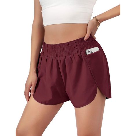 1 Short femme,short running,séchage rapide,taille élastique,poches,double couche,yoga,entraînement (1/5)