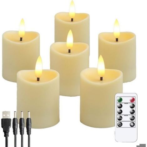 Bougie LED - Sans Flamme - Vacillante - Rechargeable - Télécommande Incluse - Blanc Laiteux - Lot de 4 (1/5)