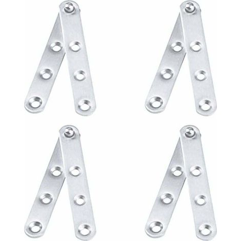 Lot de 4 charnières pivotantes en acier inoxydable (100 x 16 mm). Rotation à 360°. Ouverture vers le bas. Pour portes de placards et meubles à chaussures - Argenté