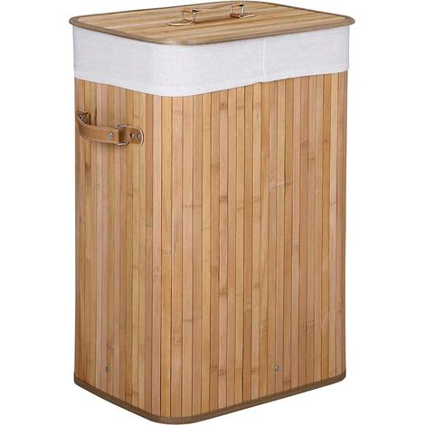 Cesto Biancheria Sporca Pieghevole in Bambu e Tessuto Portabiancheria con Manici (1/5)