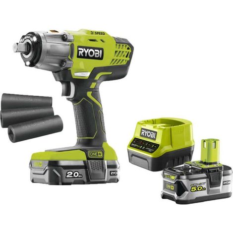 Pack RYOBI boulonneuse à chocs 18V One+ - 1 batterie 2.0Ah - 1 chargeur R18IW3-120S - 1 batterie 5.0Ah Lithium-ion RB18L50