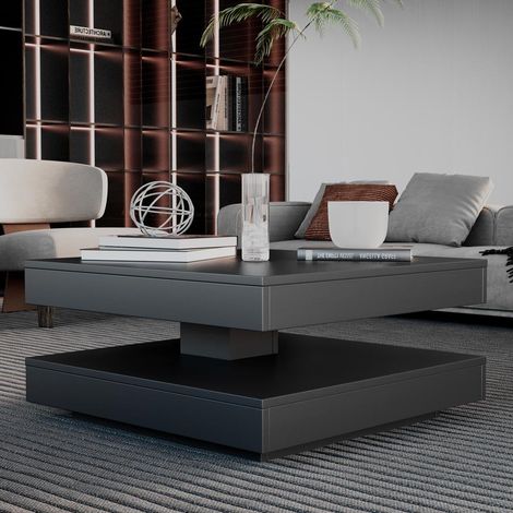 Tavolino da salotto Monolith con doppio piano quadrato girevole colore antracite 67x67 cm (1/4)