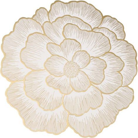Set de Table Lavables, Lot de 2 Sets de Table Plastique PVC Forme de Rose Chinoise Set de Table Antidérapant, Résistant à la Chaleur, pour Table de Cuisine (Blanc Or, 38CM) (1/3)