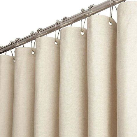 Rideau de douche 240 x 200 cm en tissu extra long, ensemble de rideaux de douche en tissu résistant texturé en lin avec 12 crochets en plastique, rideaux de douche en polyester de luxe pour grand hôte (1/5)