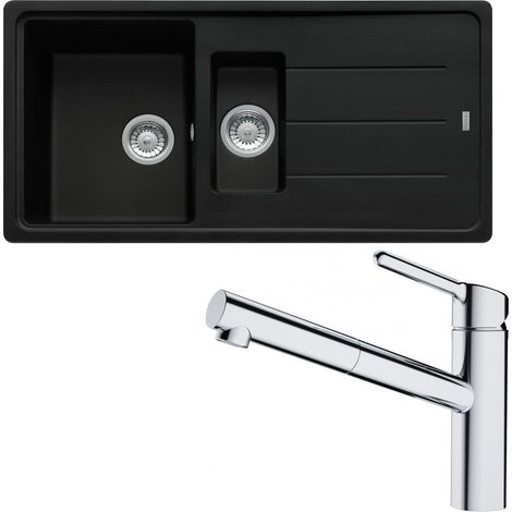 Pack évier Basis Fragranit noir mat 970 x 500 x 200/100 mm + mitigeur Orbit douchette - Franke (1/5)
