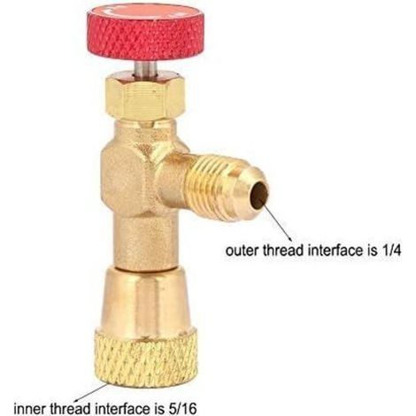 Kältemittel-Regelventiladapter, Flüssigkeitssicherheitsventil für Klimaanlagen, flexibler Innenschlauch, Messing-Durchflussventile 1/4" - 5/16" R410a (1/4)