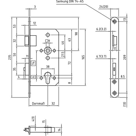 Fluchttürschloss bmh 1113 pzw Edelstahl links (1/3)