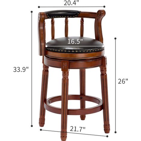 Tabourets de bar en bois massif et cuir véritable — Tabourets pivotants à 360° avec dossier Disponibles en hauteur standard pour bar ou hauteur comptoir Adaptés aux cuisines, aux espaces repas et au (1/4)