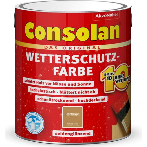 Consolan Wetterschutzfarbe, Deckender Holzschutz für Außen, Rehbraun, 2,5 l