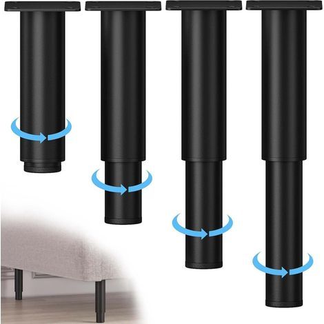 Set of 4 height-adjustable furniture legs (20-37 cm), metal, with screws, for furniture, sofas, beds, bedside tables, kitchen furniture and cabinets. (1/5)