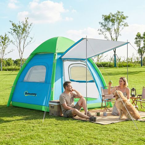 Tente gonflable 3 places, montage rapide, tente de camping extérieure avec pompe à air, fenêtres en filet, toit amovible (1/5)