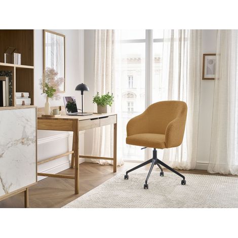 BOBOCHIC - Chaise de bureau SOPHIE tissu bouclette et pietement à roulettes avec hauteur ajustable   Jaune (1/5)