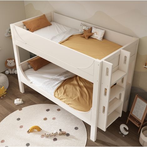 Litera de madera y metal blanca 90x200 cm separable en 2 camas individuales, con escalera flexible (1/5)