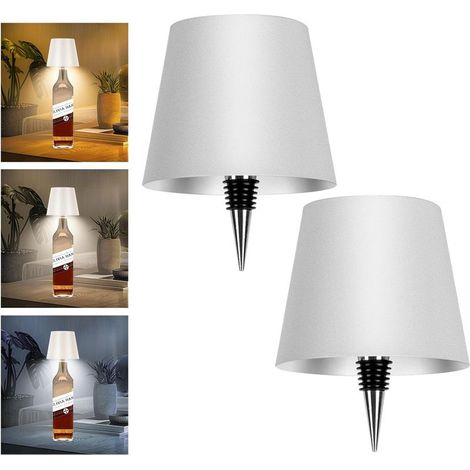 Lot de 2 lampes pour bouteille de vin, lampes rechargeables sans fil, 3 couleurs, kit de lampe pour bouteilles de liqueur avec variateur tactile pour fêtes, restaurants et décoration (1/5)