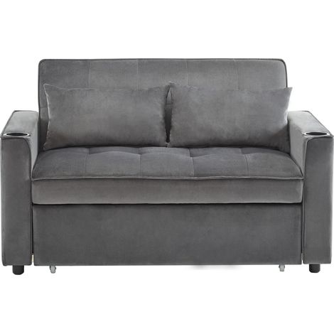 Sofá cama plegable multifuncional gris de terciopelo con portavasos y cojines HOMVRA (1/5)