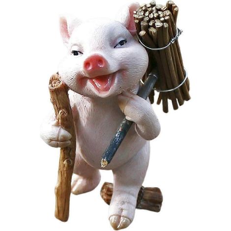 Figurine de cochon miniature, petite sculpture de cochon, adorable statue de jardin, décoration réaliste pour chambre, cuisine, chambre d'enfant, cadeau-Firewood 9.5x5.5cm