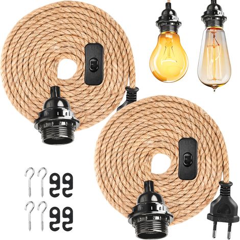 2 douilles E27 avec prise, câble de suspension de 4,5 m, style vintage, douille E27 pour maison de campagne, loft, salle à manger, hall (ampoule non incluse) (1/5)
